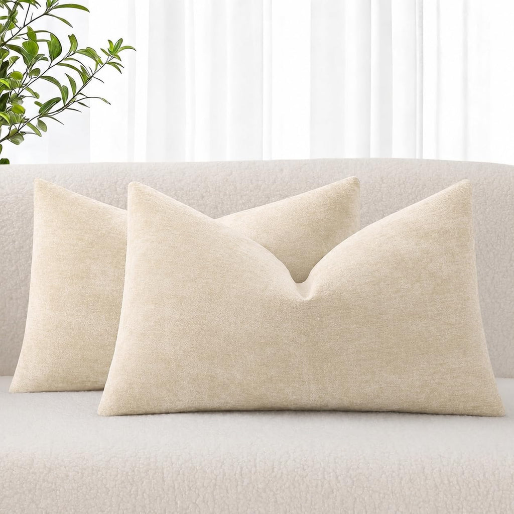 decorUhome Soft Chenille Moss Green Throw Pillow Covers 18X18 Set of 2