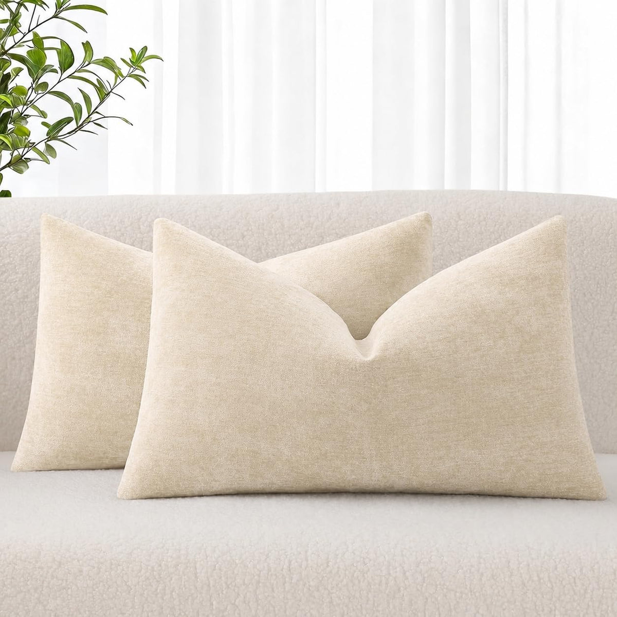 decorUhome Soft Chenille Moss Green Throw Pillow Covers 18X18 Set of 2