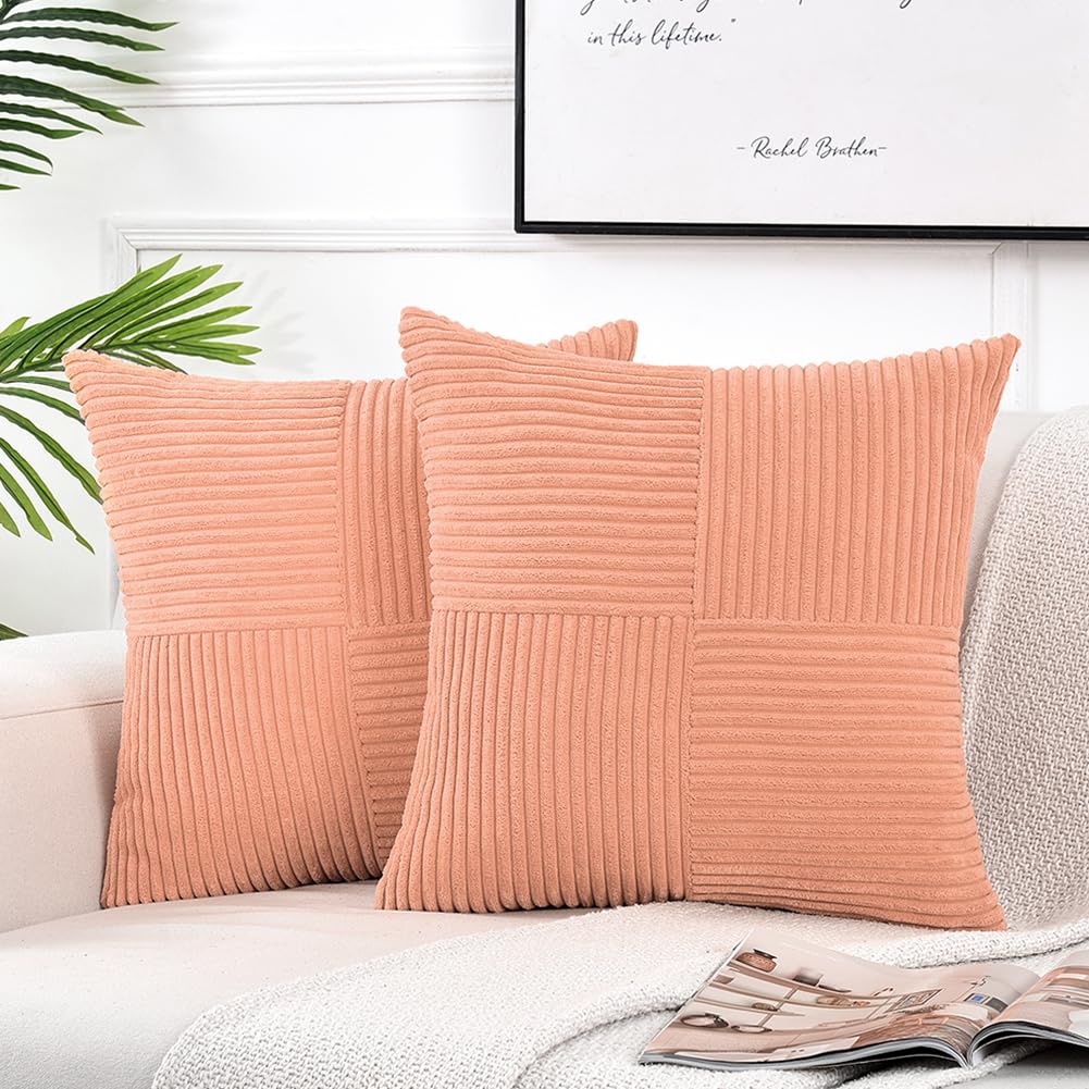 Fancy Homi 2 Packs Rust Boho Decorative Throw Pillow Covers 18x18 Inch for Couch Bed Sofa, Farmhouse Fall Home Decor, Soft Corss Corduroy Patchwork Textured Terracotta Accent Cushion Case 45x45 cm