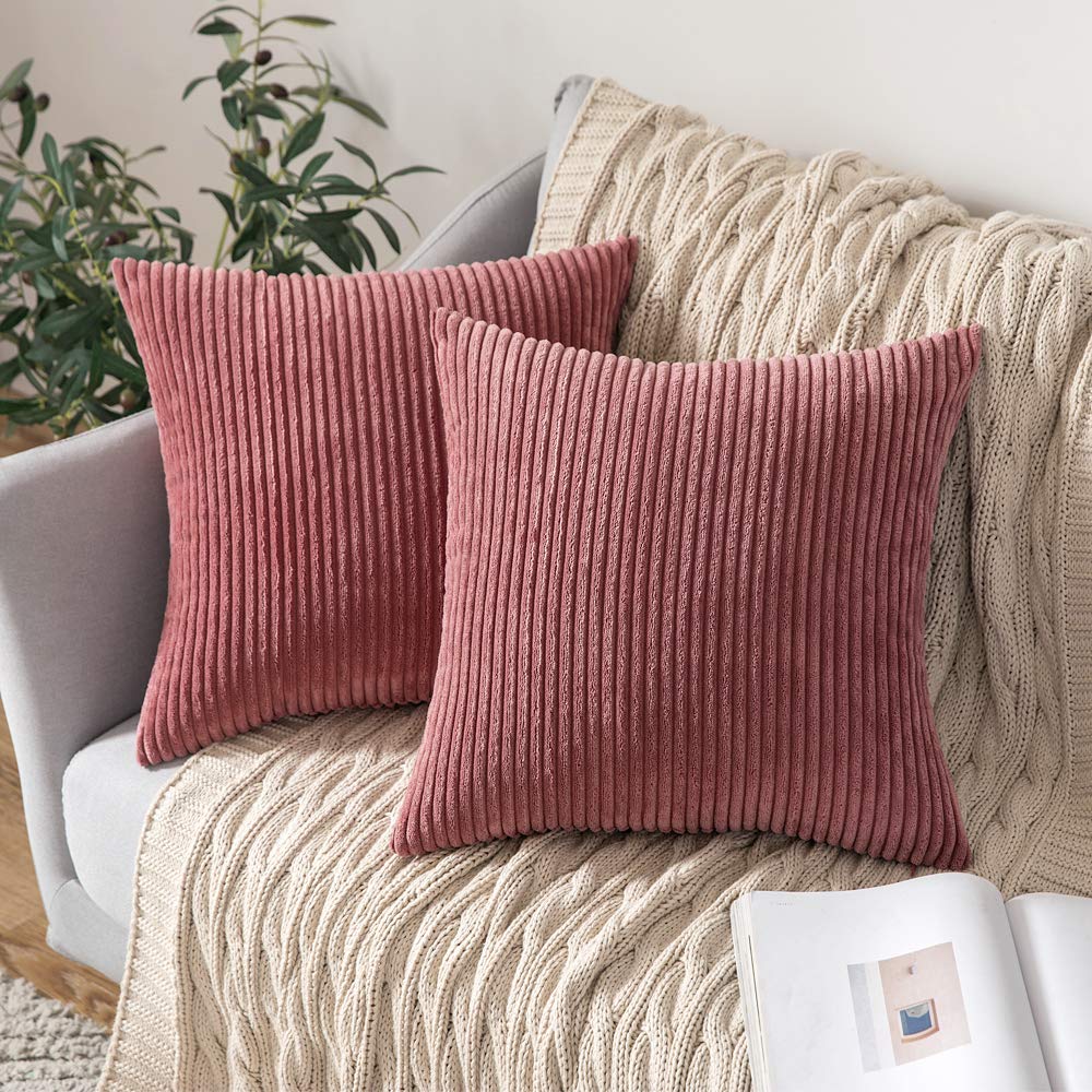 MIULEE Fall Decorative Corduroy Throw Pillow Covers Set of 2 20x20 Orange