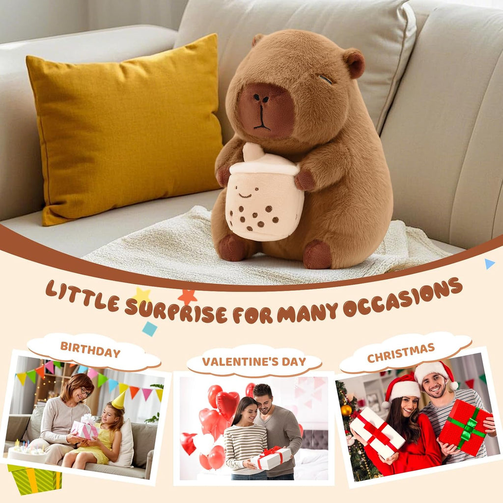 Cute Capybara Plush with Boba - 13-inch Kawaii Capybara Stuffed Animal Pillow Soft Stuffed Plush Toy - Capybara Party Decoration, Kawaii Hugging Gifts for Kids