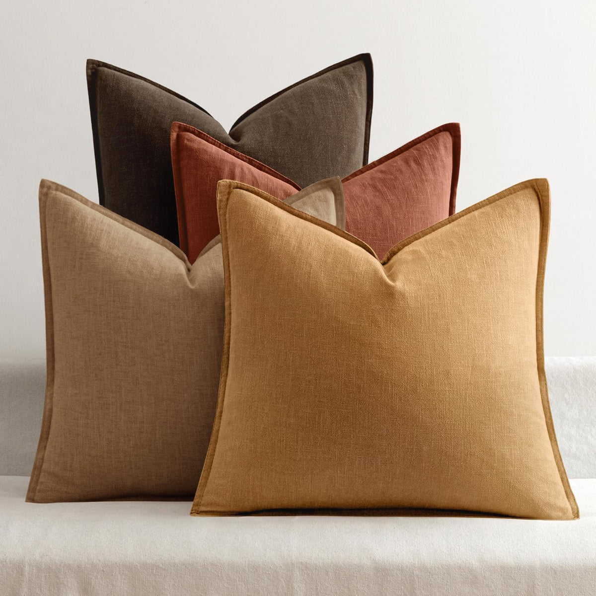 MIULEE Neutral Boho Linen Decorative Pillow Covers 18x18 Inch Pack of 4