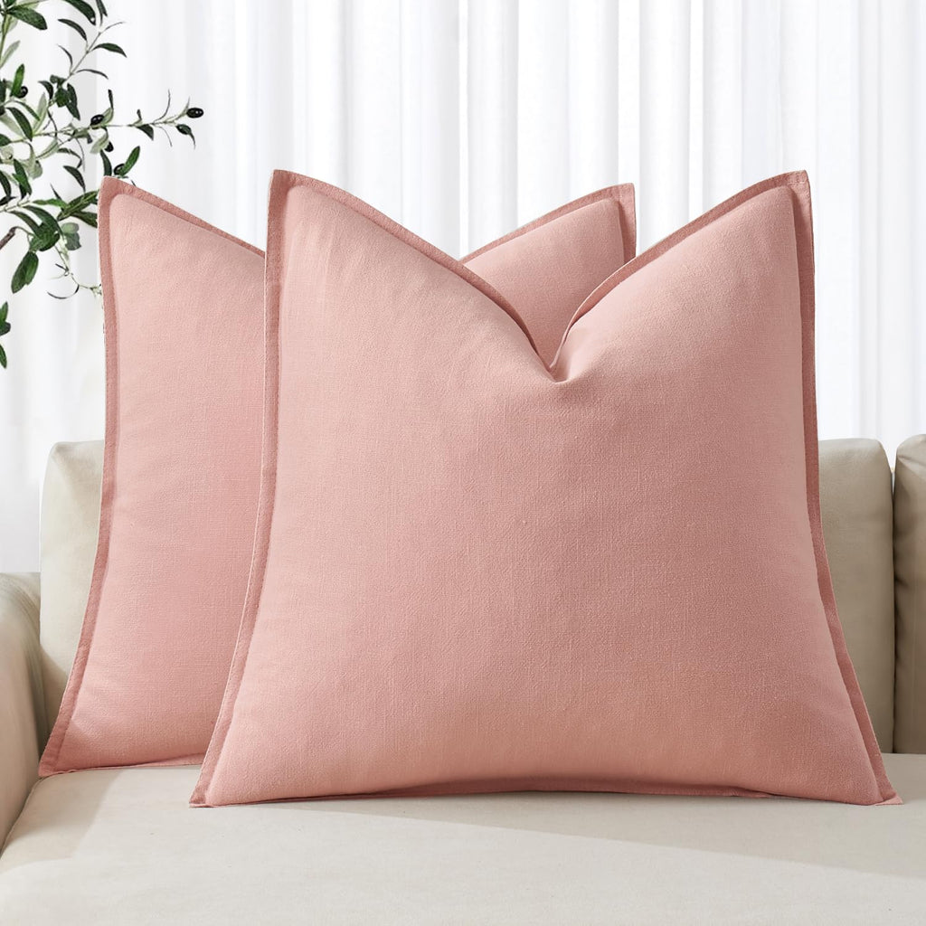 MIULEE Decorative Linen Euro Sham Pillow Covers 22x22 Inch Natural Beige