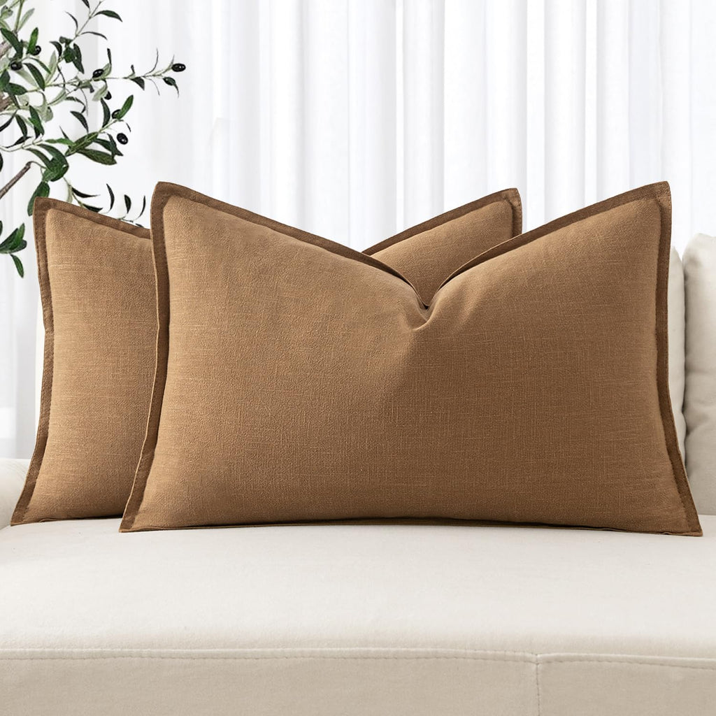 MIULEE Decorative Linen Euro Sham Pillow Covers 22x22 Inch Natural Beige