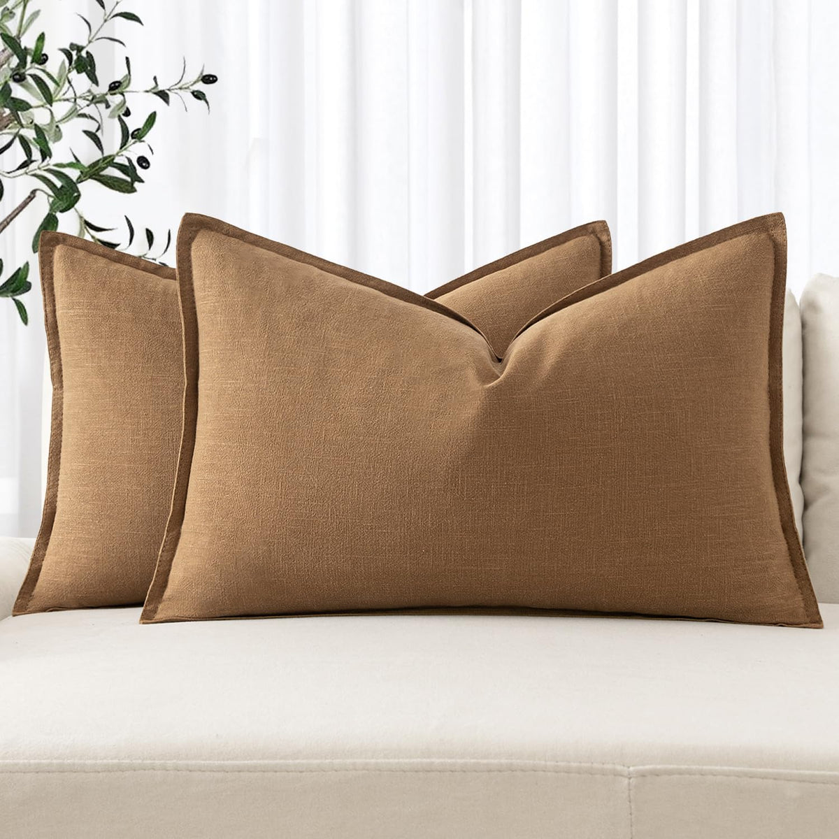 MIULEE Decorative Linen Euro Sham Pillow Covers 22x22 Inch Natural Beige
