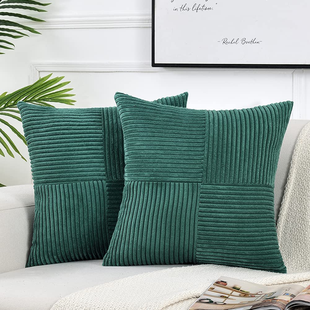 Fancy Homi 2 Packs Rust Boho Decorative Throw Pillow Covers 18x18 Inch for Couch Bed Sofa, Farmhouse Fall Home Decor, Soft Corss Corduroy Patchwork Textured Terracotta Accent Cushion Case 45x45 cm