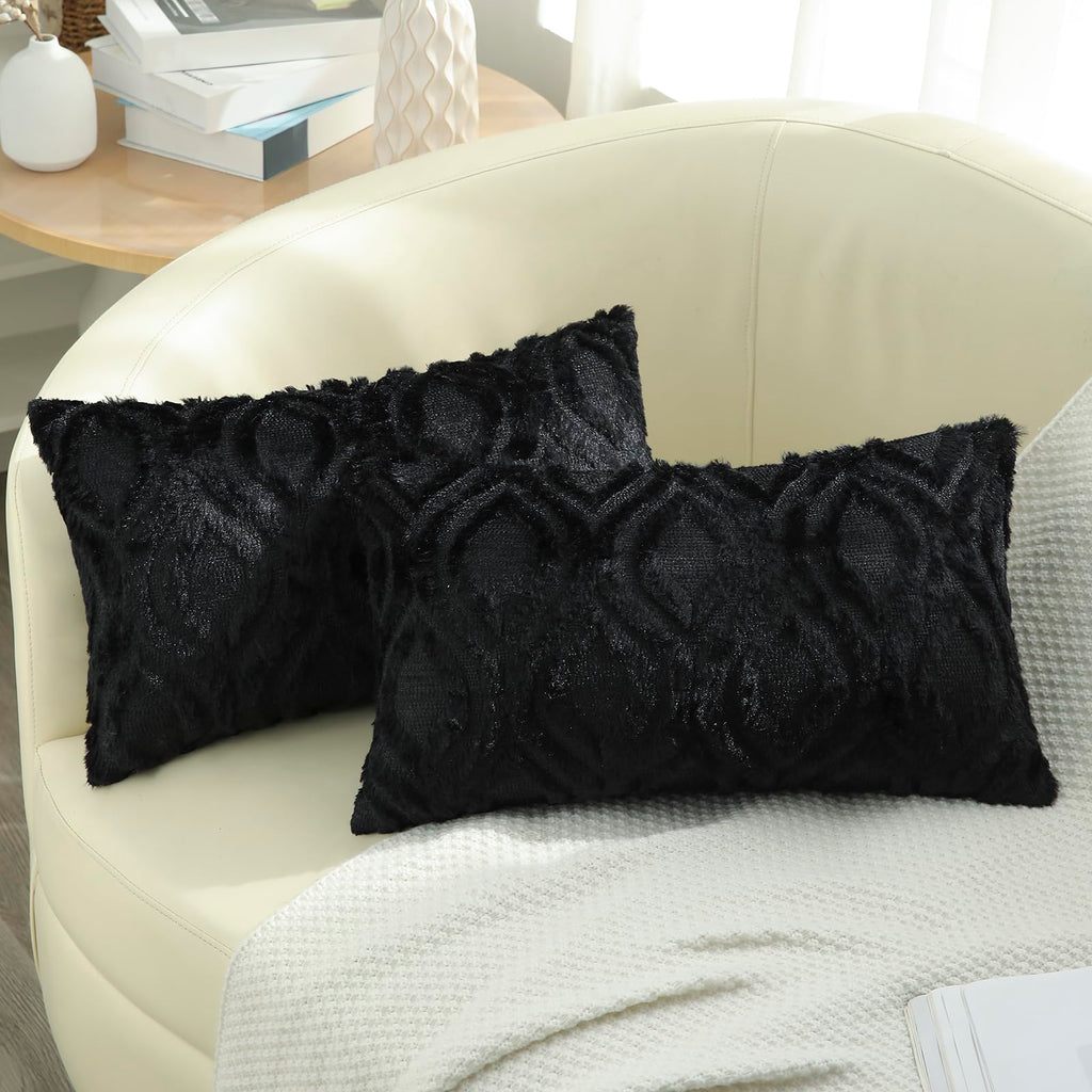 decorUhome Faux Fur Plush Soft Beige Throw Pillow Covers 18x18 Set of 2