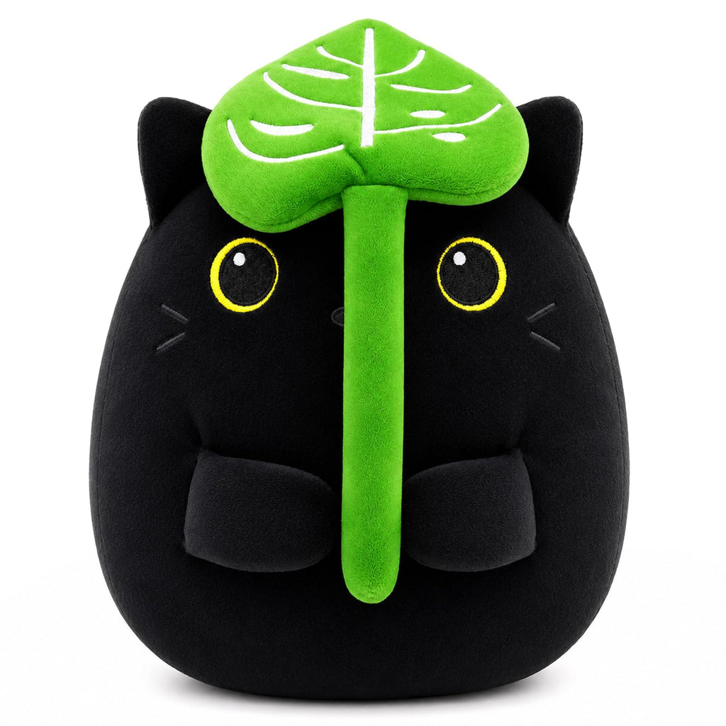 Black Cat Plush Pillow,8.5 Inch Leaf Black Cat Stuffed Animal Toy