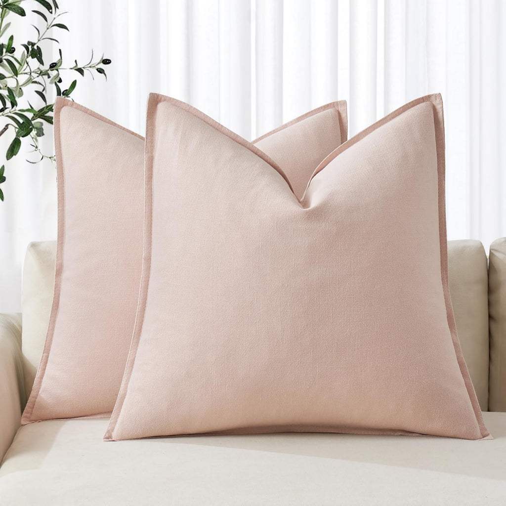 MIULEE Decorative Linen Euro Sham Pillow Covers 22x22 Inch Natural Beige