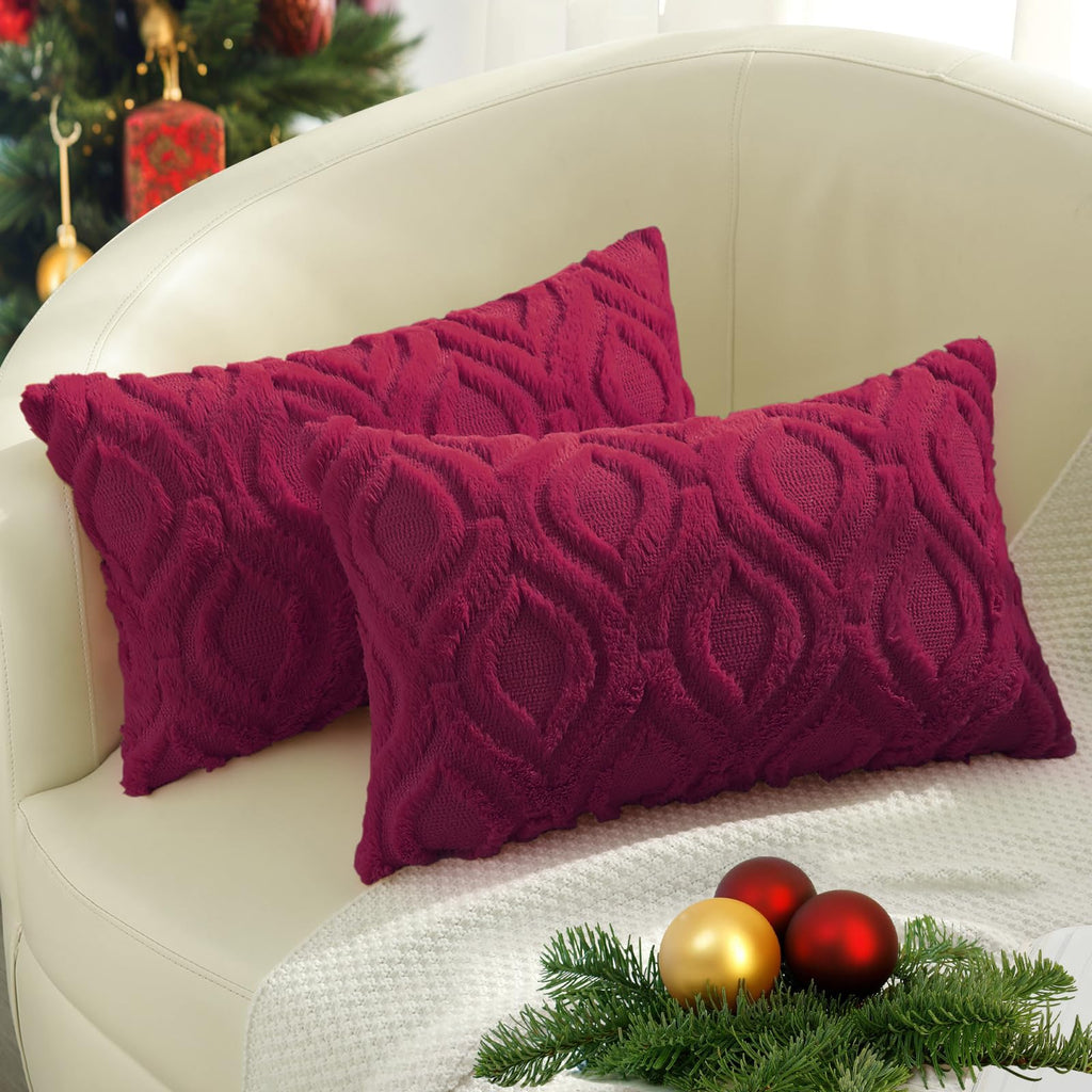 decorUhome Faux Fur Plush Soft Beige Throw Pillow Covers 18x18 Set of 2