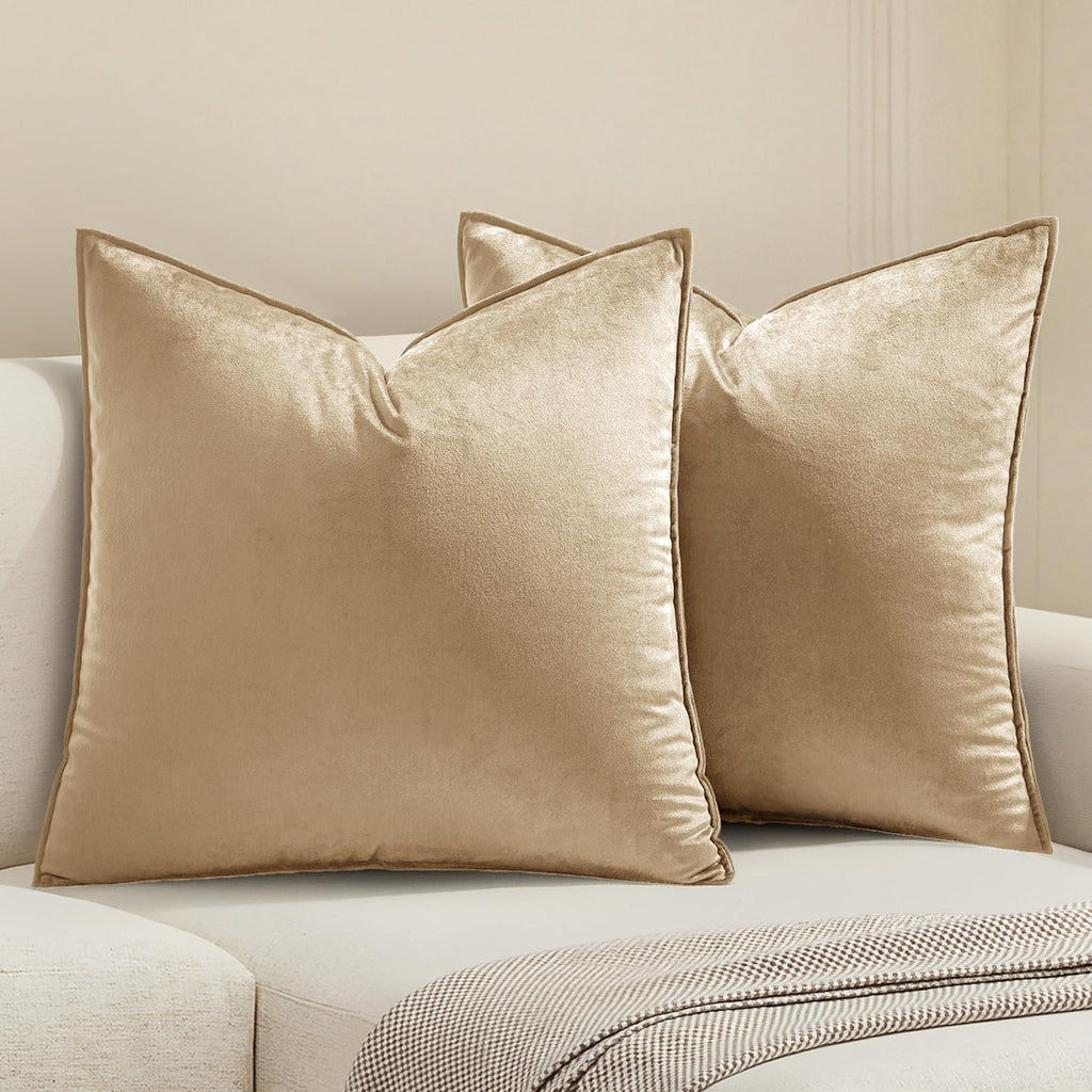MIULEE Decorative Brown Velvet Throw Pillow Covers for Couch 22x22 Inch