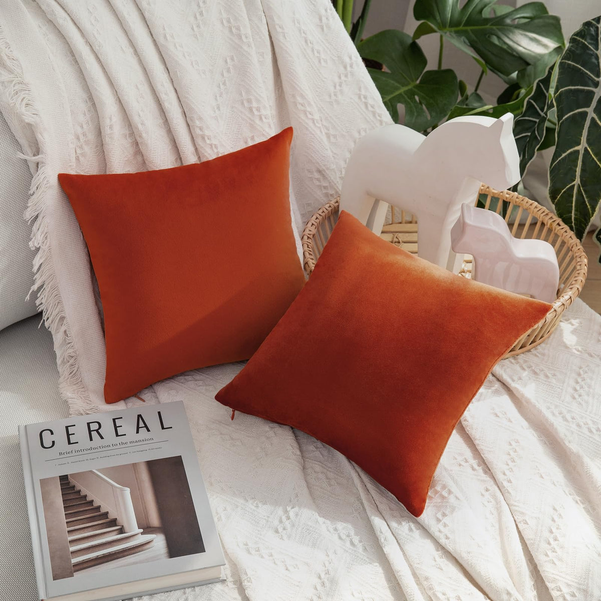 MIULEE Velvet Fall Throw Pillow Covers 20x20 Inch Pack of 2 Burnt Orange