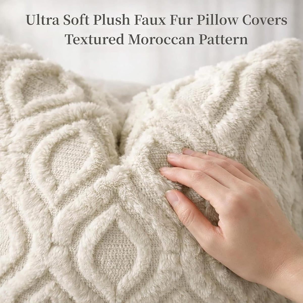 decorUhome Faux Fur Plush Soft Beige Throw Pillow Covers 18x18 Set of 2