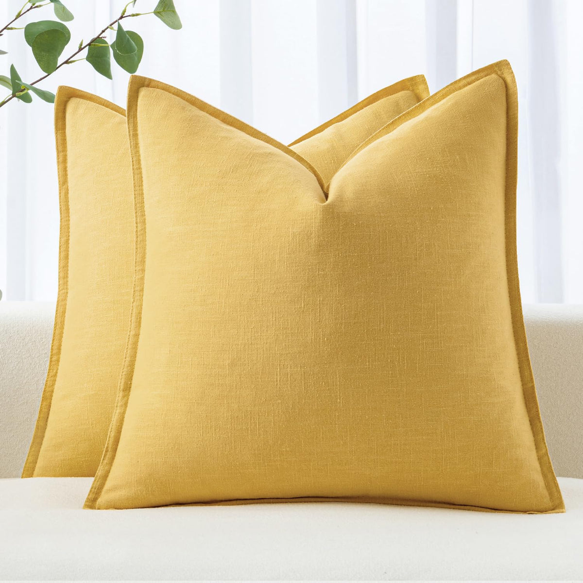 MIULEE Decorative Linen Euro Sham Pillow Covers 22x22 Inch Natural Beige