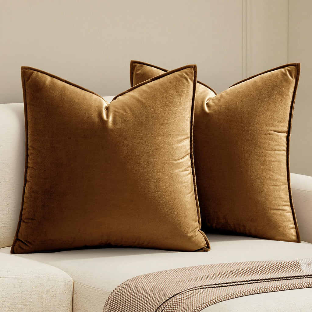 MIULEE Decorative Brown Velvet Throw Pillow Covers for Couch 22x22 Inch