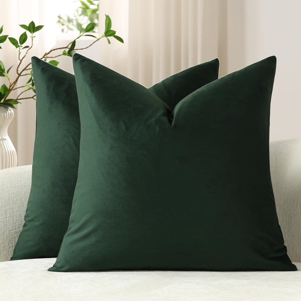 DEZENE Throw Pillow Covers 20x20 Chocolate Brown: Pack of 2 Cozy Soft Velvet Square Modern Luxury Decorative Throw Pillow Cases for Sofa Couch Living Room Bed Home Decor