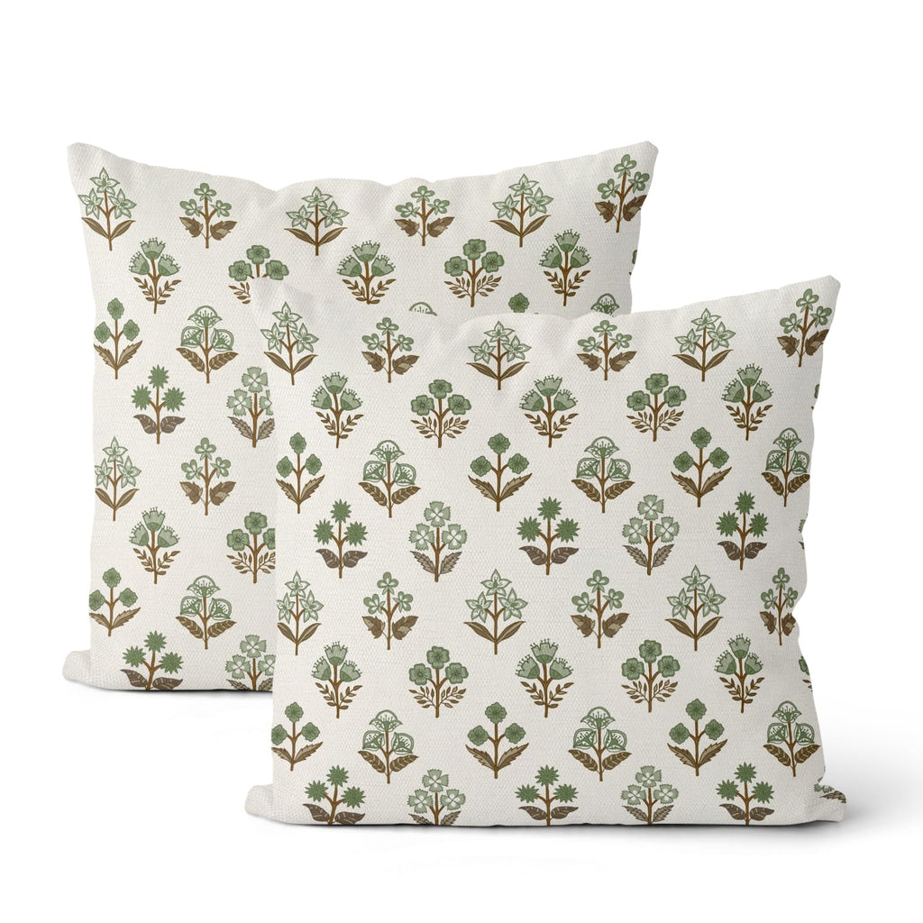 Floral Outdoor Pillow Covers 18x18 Inch Set of 2 Blue Green