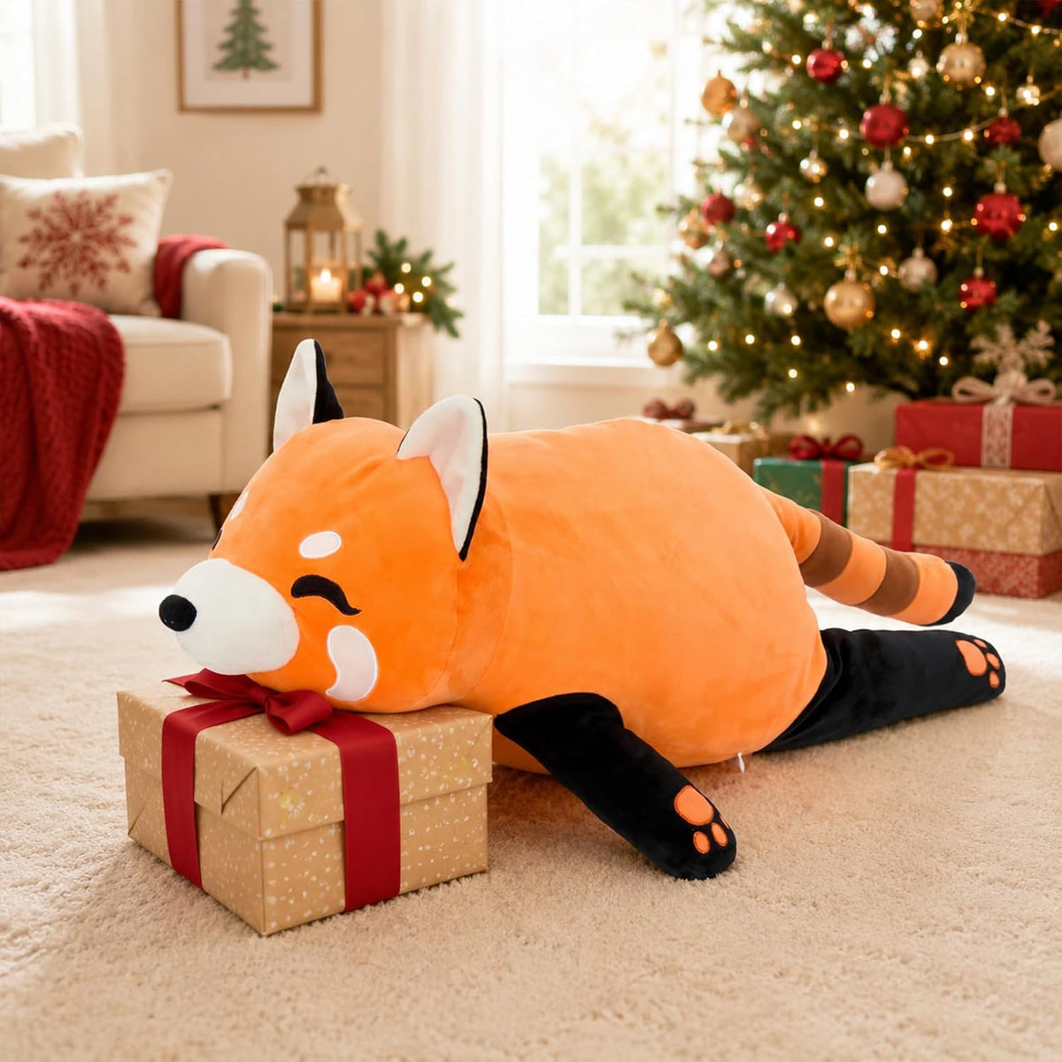 Tezituor 30.5 Inch Red Panda Plush Stuffed Animal Pillow, 2.55 Lbs Heavy Soft Cuddly Hug Pillow Toy for Kids Girls Boys, Cute Birthday Gift for Sleeping and Cuddling
