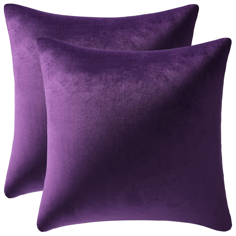 DEZENE Throw Pillow Covers 20x20 Chocolate Brown: Pack of 2 Cozy Soft Velvet Square Modern Luxury Decorative Throw Pillow Cases for Sofa Couch Living Room Bed Home Decor