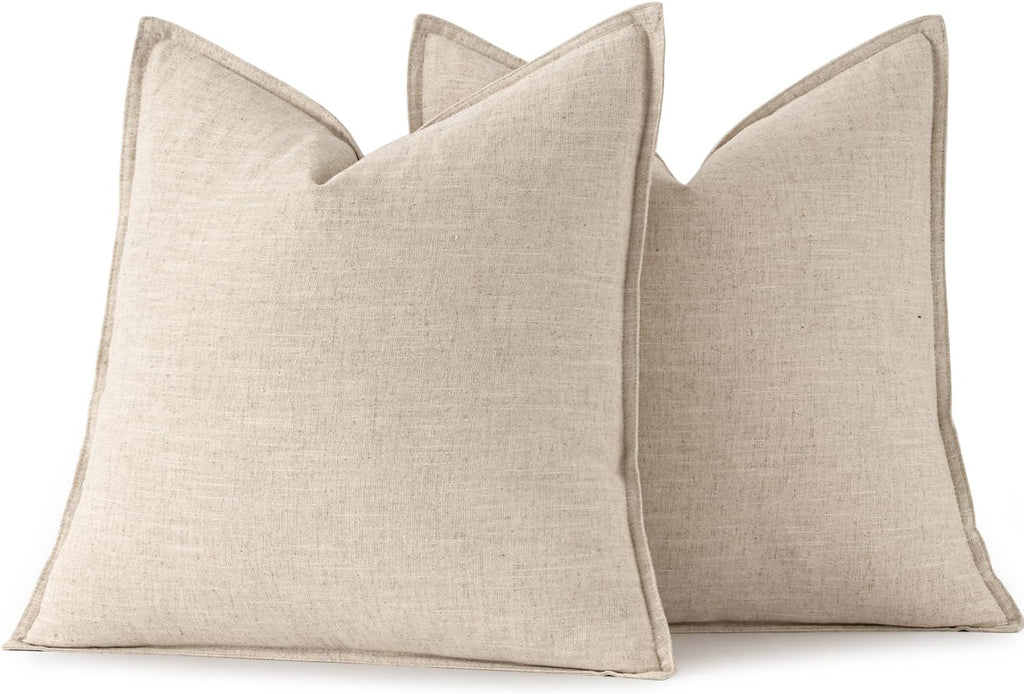 MIULEE Decorative Linen Euro Sham Pillow Covers 22x22 Inch Natural Beige