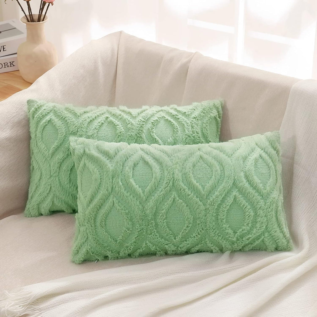 decorUhome Faux Fur Plush Soft Beige Throw Pillow Covers 18x18 Set of 2