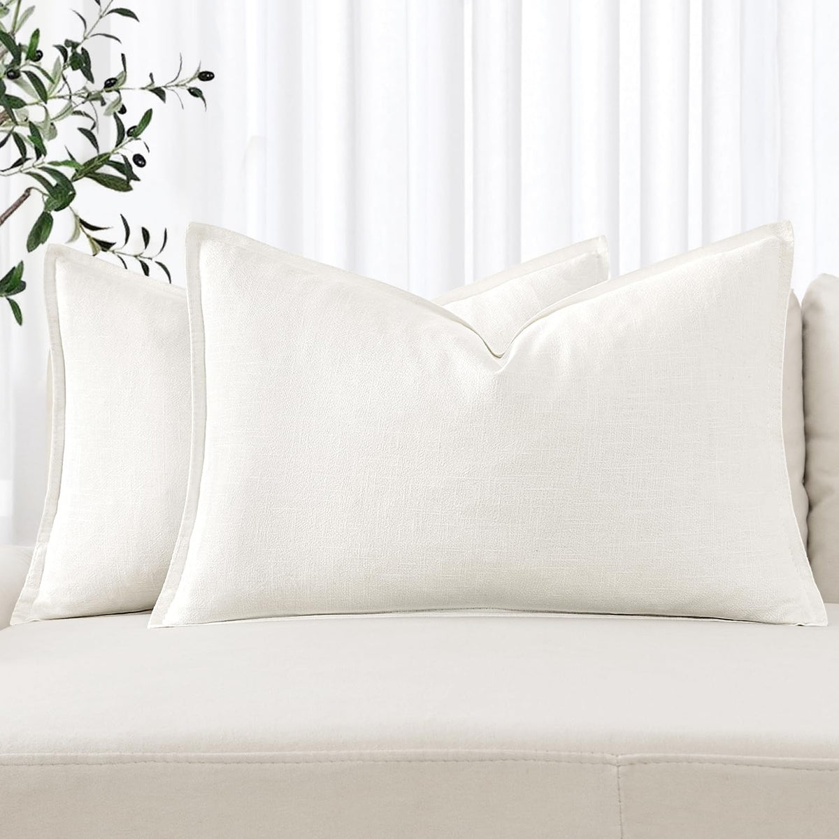 MIULEE Decorative Linen Euro Sham Pillow Covers 22x22 Inch Natural Beige