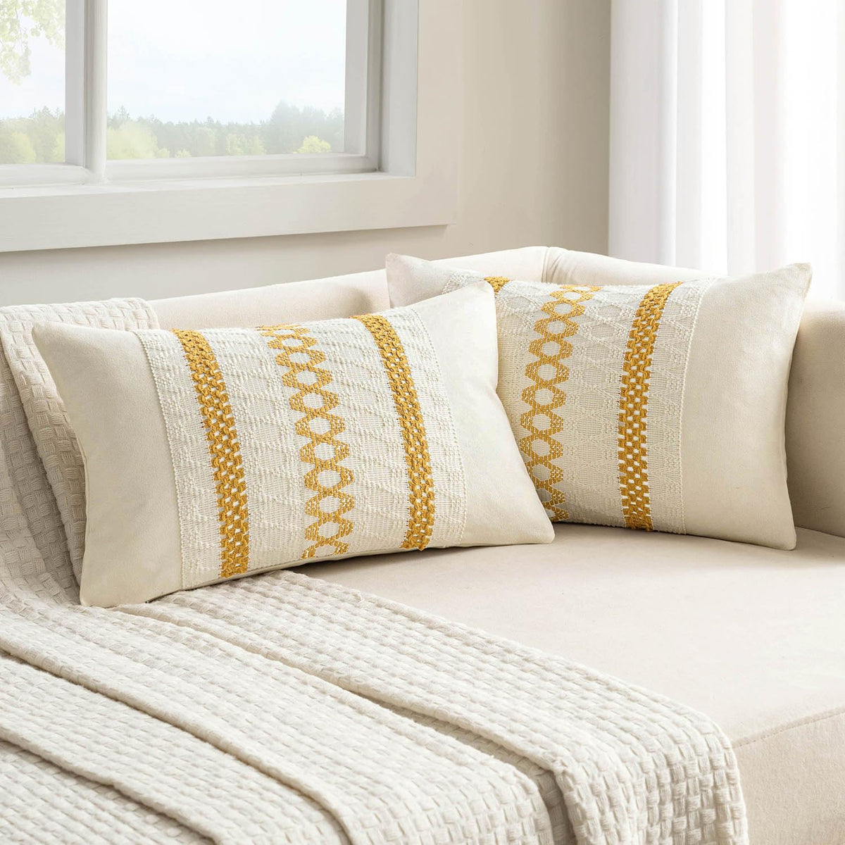 MIULEE Set of 2 Sage Green Boho Decorative Pillow Covers 18x18 Inch
