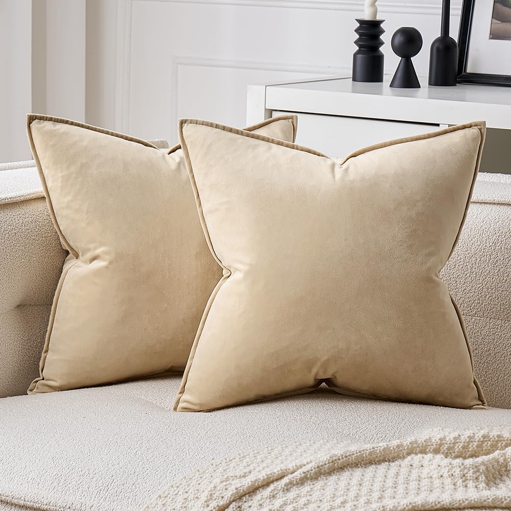 MIULEE Decorative Brown Velvet Throw Pillow Covers for Couch 22x22 Inch