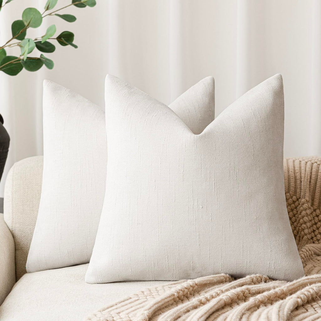 Foindtower Solid Textured Chenille Throw Pillow Covers 20x20 Inch,Taupe