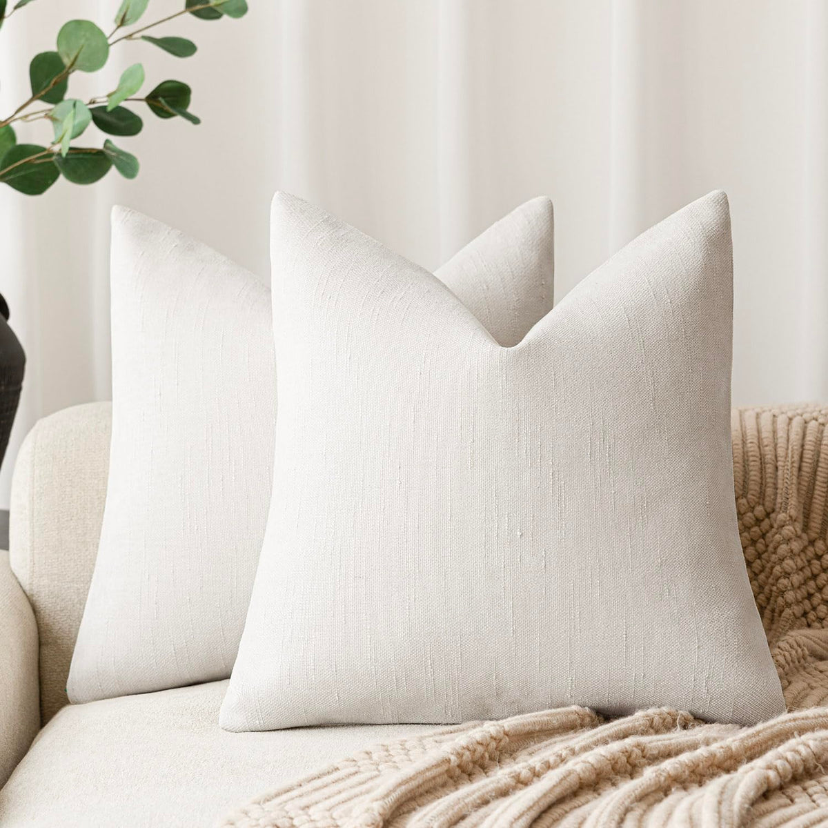 Foindtower Solid Textured Chenille Throw Pillow Covers 20x20 Inch,Taupe