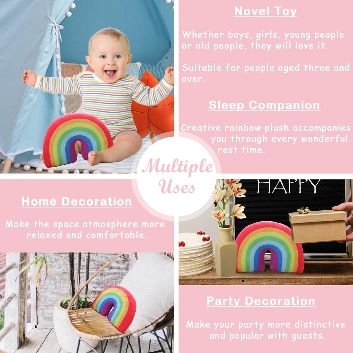 zhidiloveyou Rainbow Pillow Plush Stuffed Rainbow Shaped Cushion Toy, 13.7"