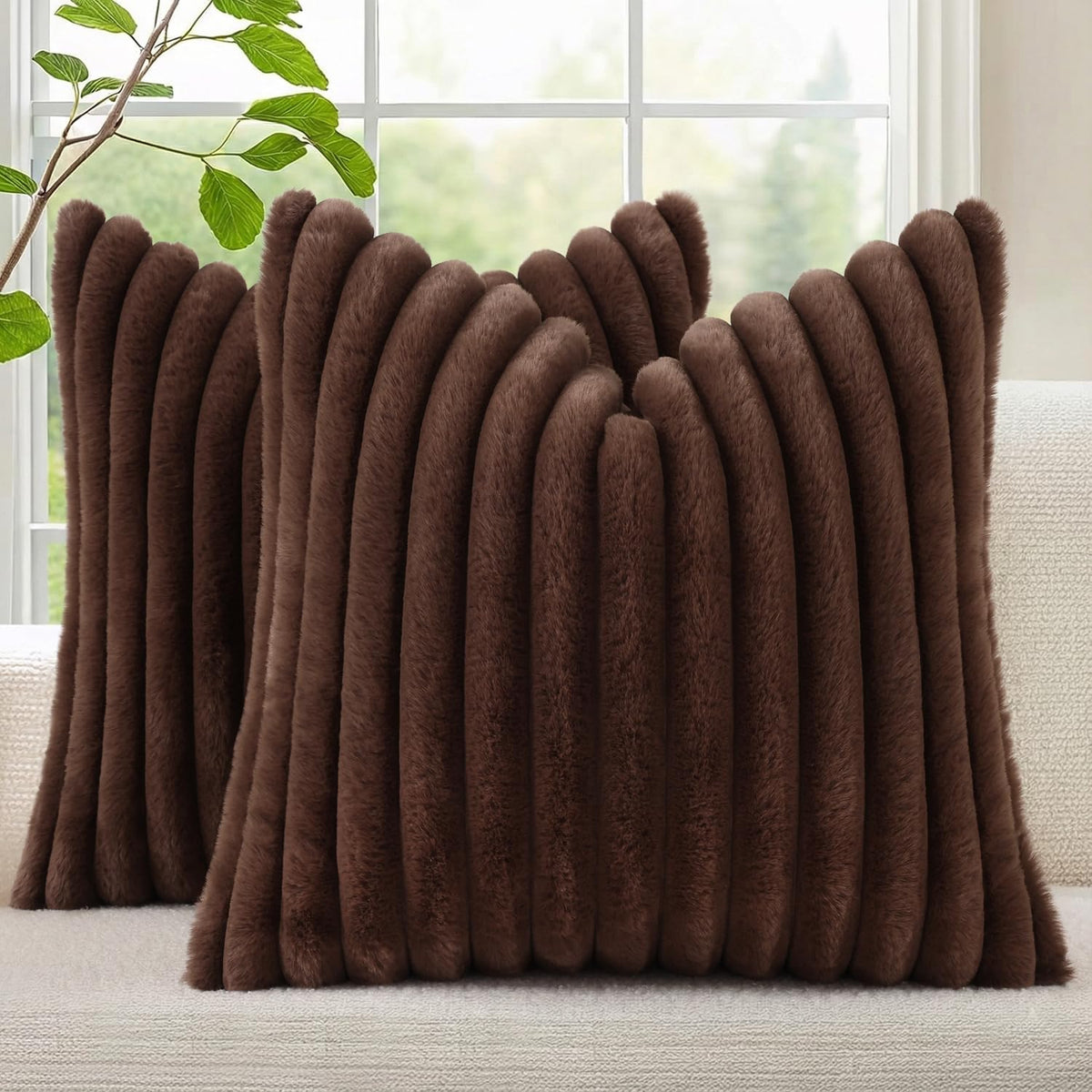 decorUhome Fall Faux Fur Throw Pillow Covers 18x18 Set of 2 Rust
