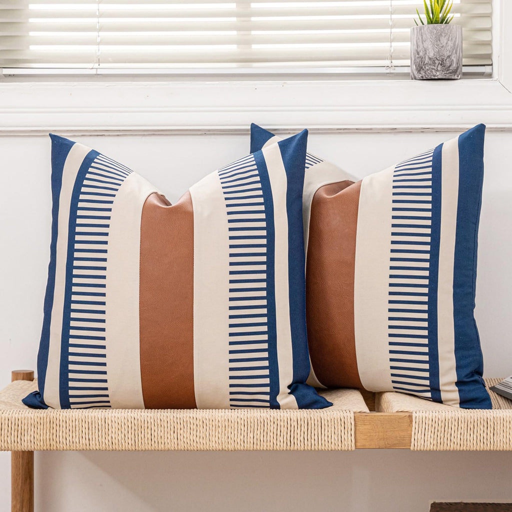 Decorative Striped Throw Pillow Cover 20x20 Inch Black White & Brown
