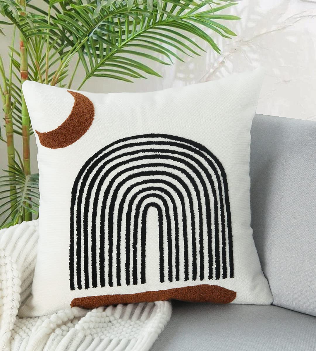 Merrycolor Boho Lumbar Throw Pillow Covers 12x20 Tufted Abstract Mid Century Modern Pillowcases Bohemian Aesthetic Decorative Pillows for Couch Bed Sofa Living Room (1PC,Green and Black)