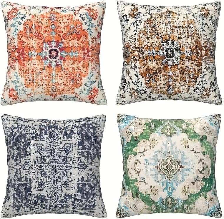 Decorative Throw Pillow Covers, Vintage Floral Pattern in Sage Green and Brown, 2 Pack Square Cushion Cases with Autumn Leaves Design，18x18 Pillows Linen Pillowcase