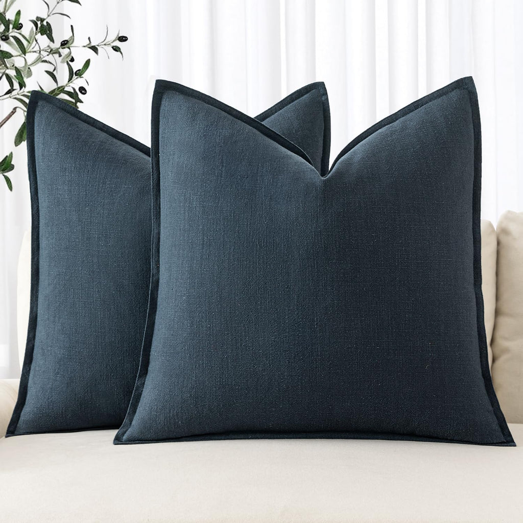 MIULEE Decorative Linen Euro Sham Pillow Covers 22x22 Inch Natural Beige