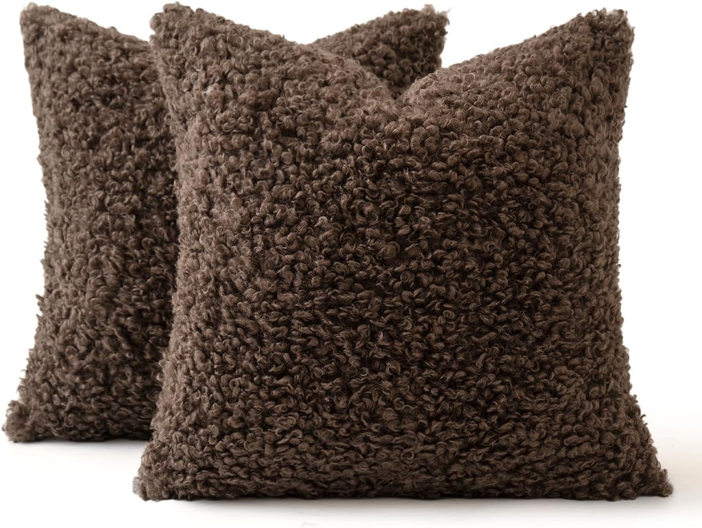 MIULEE Decorative Faux Fur Pillow Covers Sherpa 18x18 Chocolate
