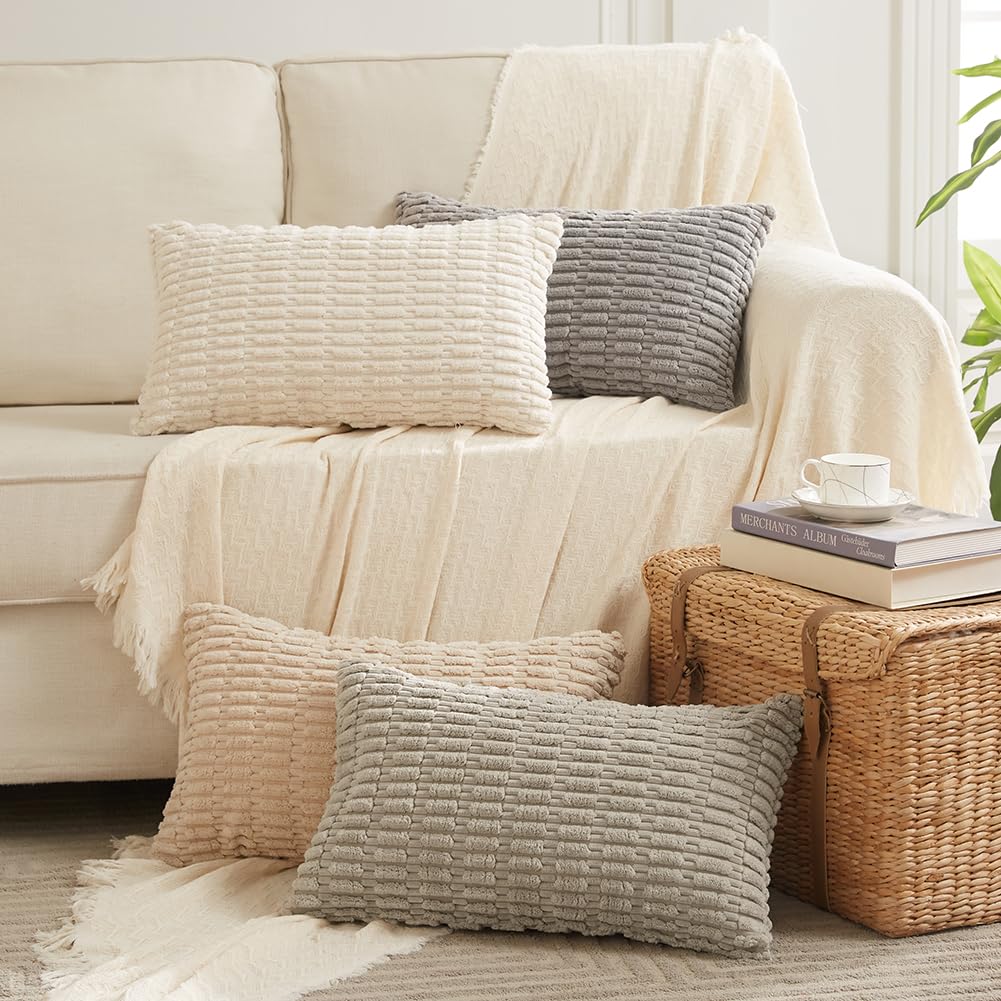 Fancy Homi 4 Packs Decorative Throw Pillow Covers for Living Room Couch Bed, Modern Farmhouse Boho Home Décor Accent Cushion Case, 18" x 18", Neutral