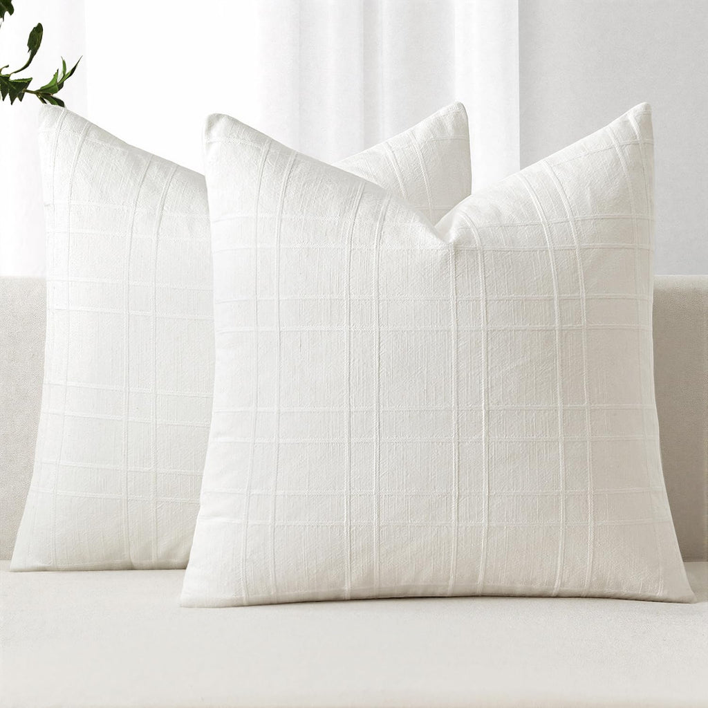 MIULEE Linen Plaid Pillow Covers Decorative 20x20 Natural Beige