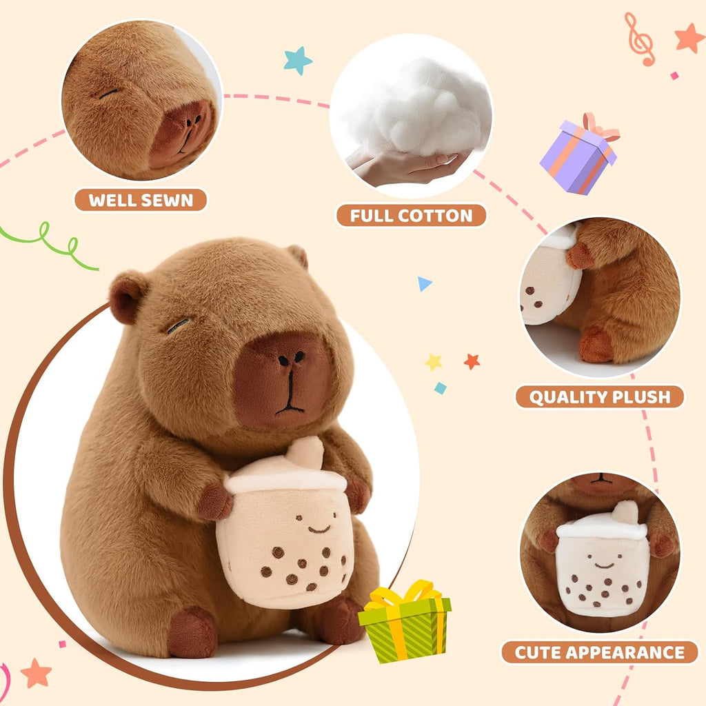 Cute Capybara Plush with Boba - 13-inch Kawaii Capybara Stuffed Animal Pillow Soft Stuffed Plush Toy - Capybara Party Decoration, Kawaii Hugging Gifts for Kids