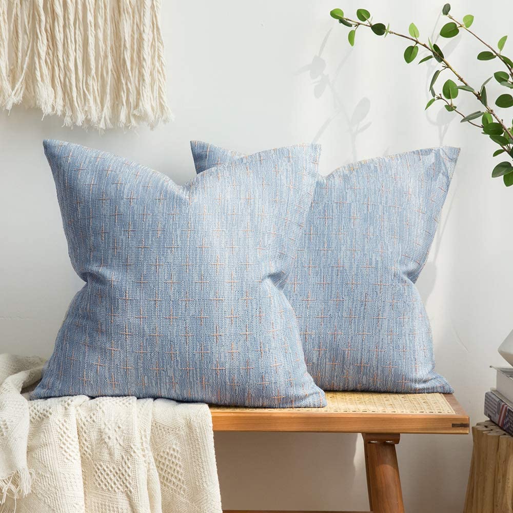 MIULEE Pack of 2 Decorative Vintage Burlap Linen Spring Throw Pillow Covers Modern Farmhouse Pillowcase Rustic Woven Textured Cushion Cover for Sofa Couch Bed 18x18 Inch Olive Green
