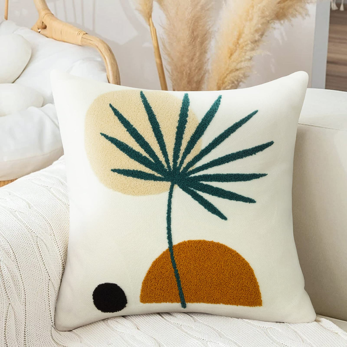 Merrycolor Boho Lumbar Throw Pillow Covers 12x20 Tufted Abstract Mid Century Modern Pillowcases Bohemian Aesthetic Decorative Pillows for Couch Bed Sofa Living Room (1PC,Green and Black)