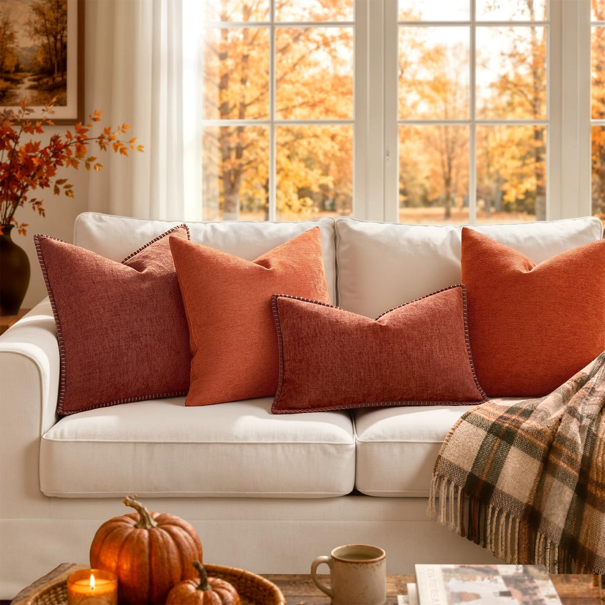 MIULEE Fall Decorative Couch Throw Pillow Covers 18x18 Inch Burnt Orange