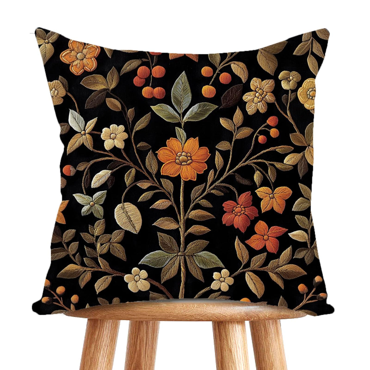 William Morris Abstract Vintage Print Floral Velvet Design Throw Pillow Covers Home Decor, Retro Art Decor Pillowcase Cushion Cover for Bed Sofa Living Room, Square 18x18inch (Black-Floral2)