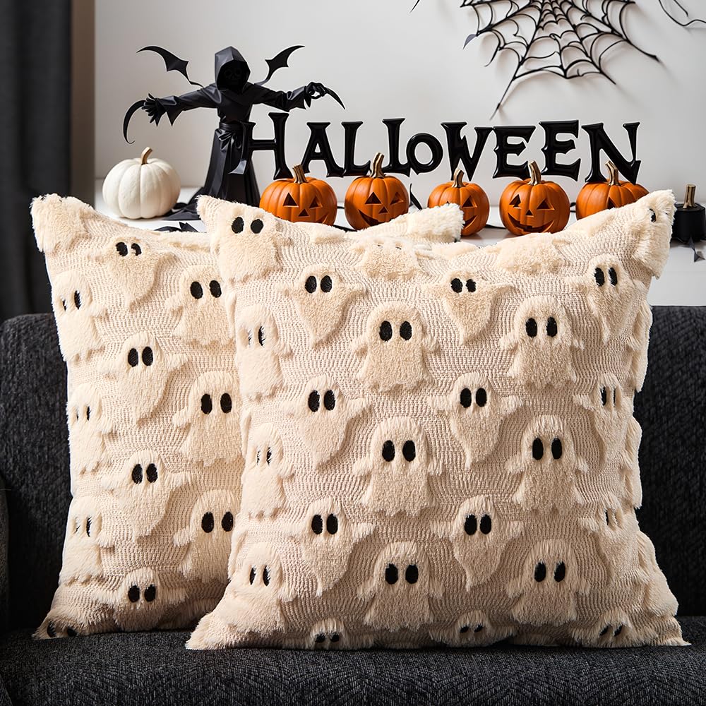 DFXSZ Halloween Pillow Covers 18x18 inch 2Pcs White Ghost Halloween Decor