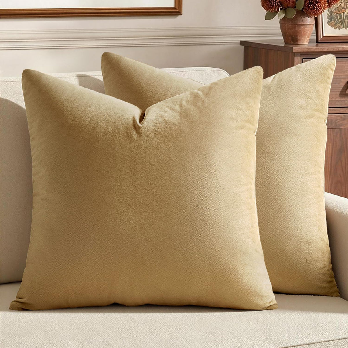 MIULEE Velvet Fall Throw Pillow Covers 20x20 Inch Pack of 2 Burnt Orange