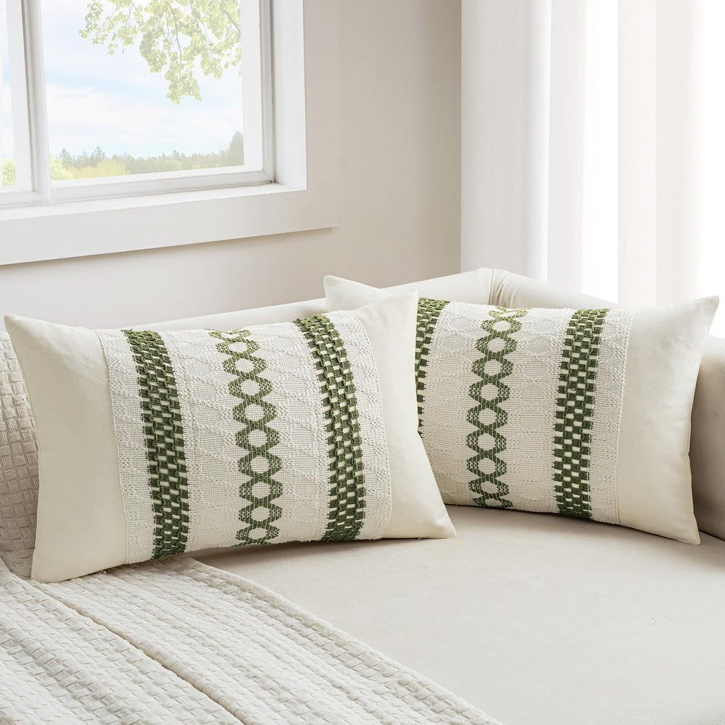 MIULEE Set of 2 Sage Green Boho Decorative Pillow Covers 18x18 Inch