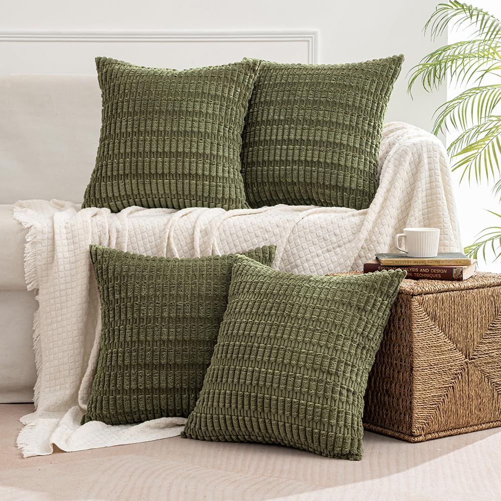 MIULEE Pack of 4 Corduroy Decorative Throw Pillow Covers 18x18 Inch Brown