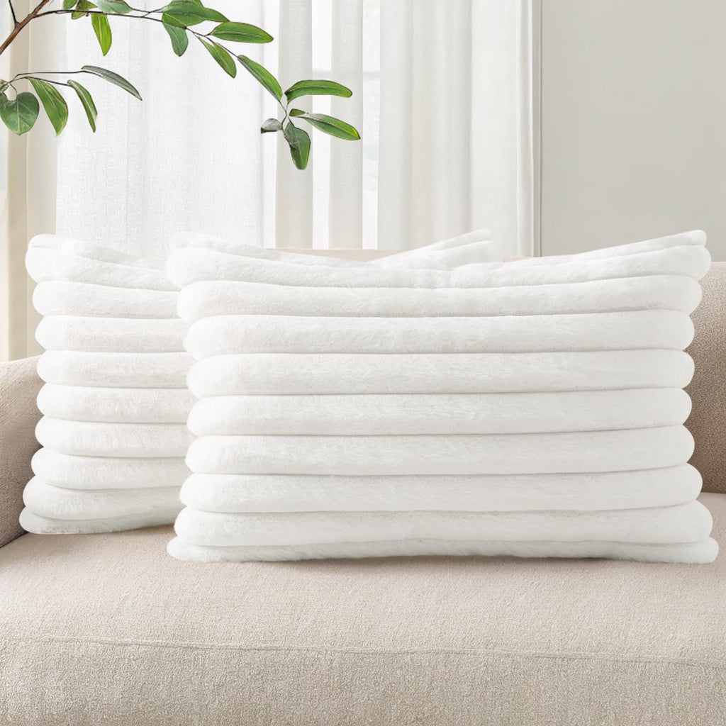 Pallene Faux Fur Decorative Throw Pillow Covers 18x18 Set of 2, Cream White