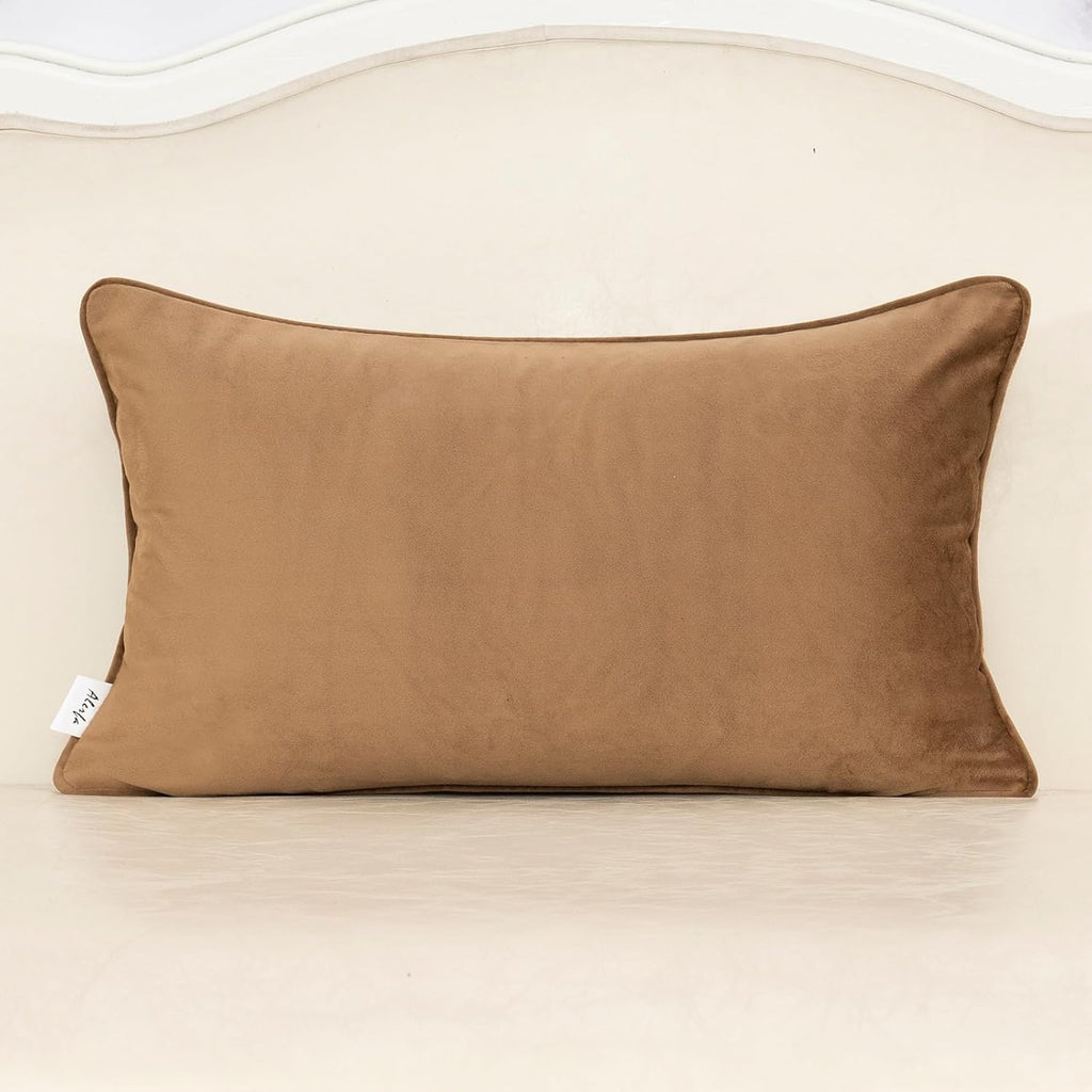 Alerfa Green Brown Floral Throw Pillow Cover 12 x 20 Inch Cut Velvet Rectange Luxury Decorative Lumbar Pillow Cover for Couch Living Room Bedroom